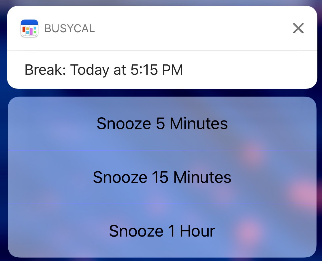 RyanLatkofsky's tweet image. #busycal #liveappreview #paydayapp This is how the notifications show in BusyCal on IOS. I like the rich notification format and the options for snooze in BusyCal appose to haveing to click on snooze in native app.