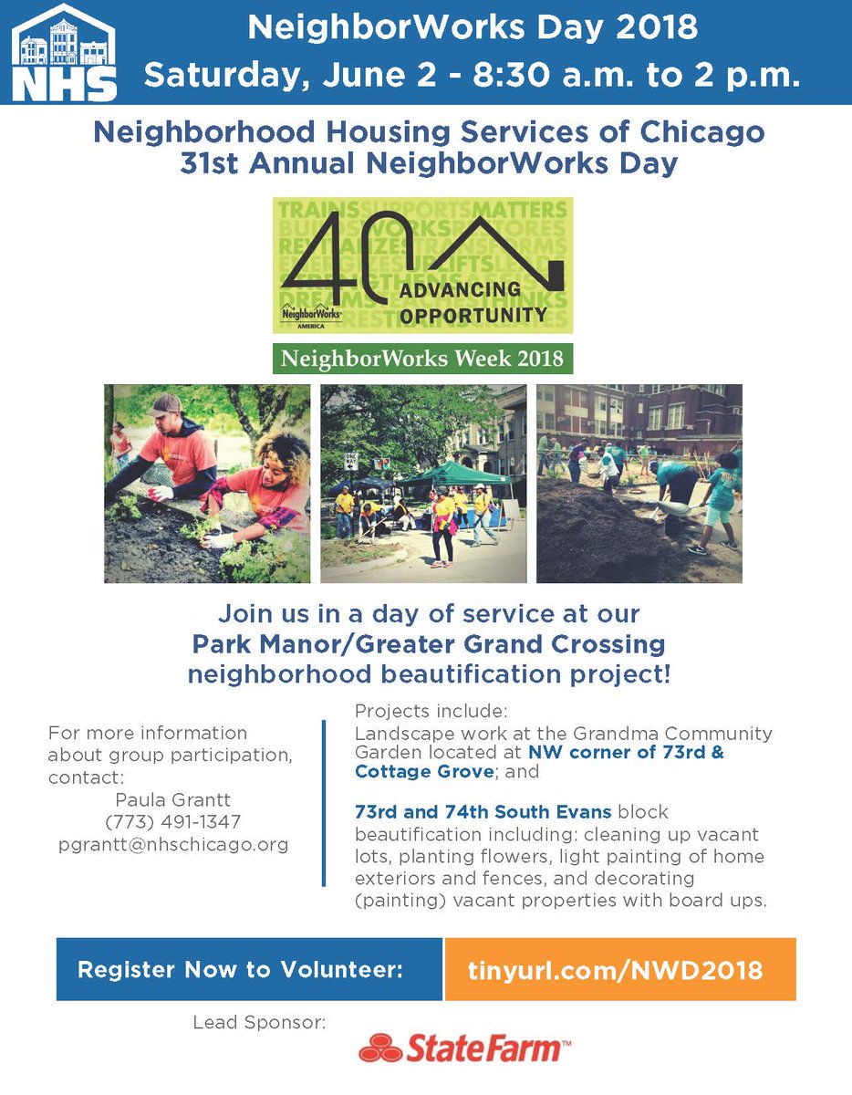 HU_ChicagoAlum's tweet photo. Join us as we serve the community with @NHSChicago for the 31st Annual NeighborWorks Day tomorrow, June 2nd! Register with the Chicago Hampton Alumni team. Register here: https://t.co/9YhPlr6mDK It's not too late. See you tomorrow! #CHAAGivesBack #Chicago #NeighborWorksDay https://t.co/vlzbX0h6jU