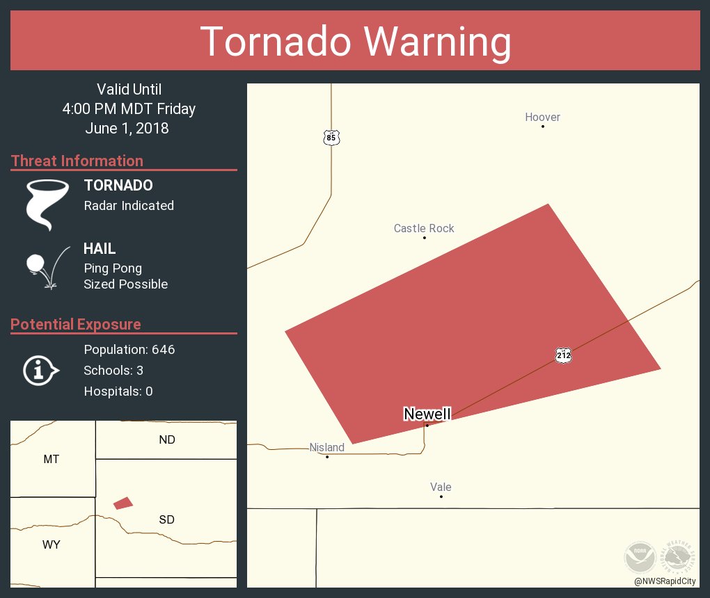 NWStornado's tweet photo. Tornado Warning including Newell SD until 4:00 PM MDT https://t.co/I0YJgbvVSr
