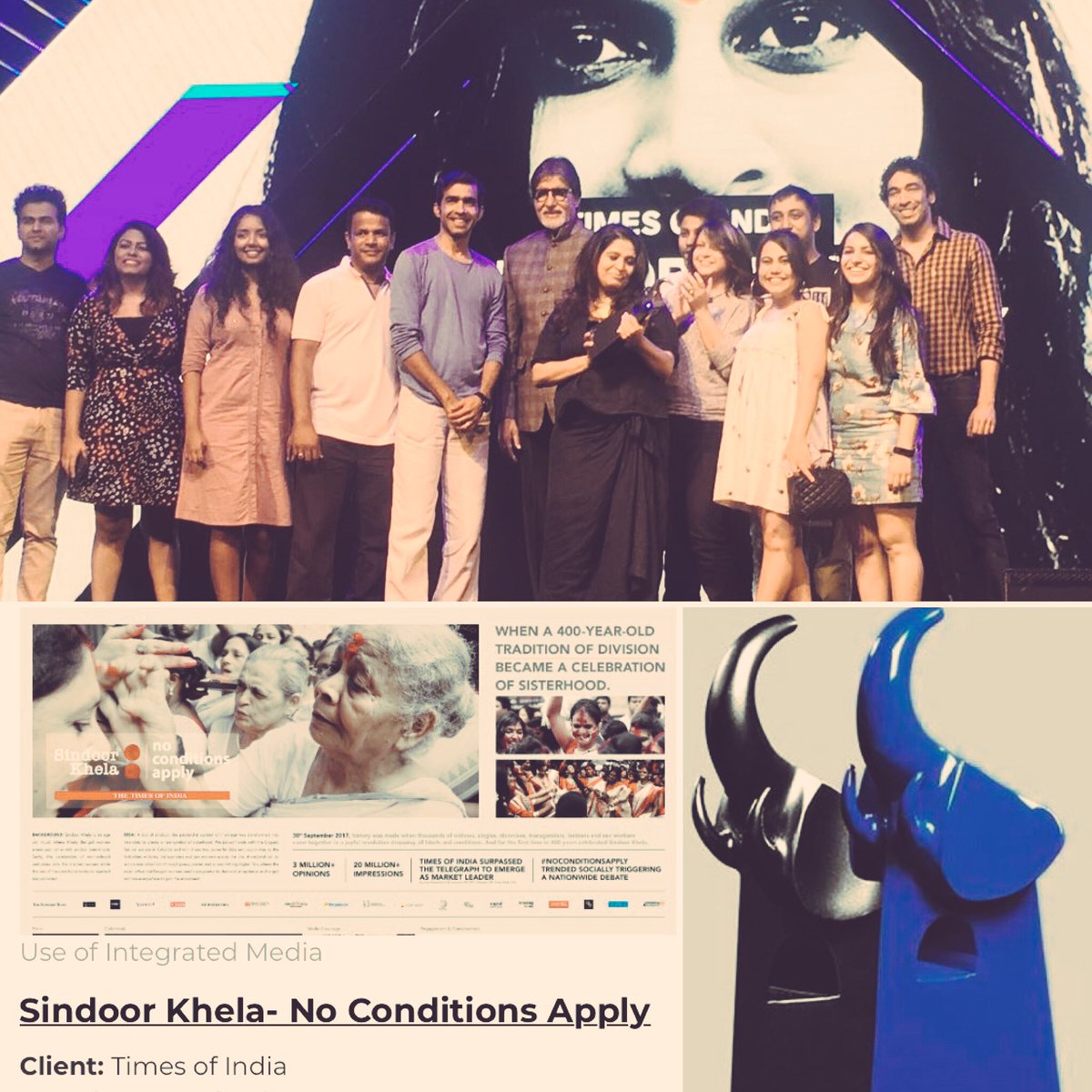 One helluva evening yesterday!!! <a href="/timesofindia/">The Times Of India</a> #NoConditionsApply won The Big Award #BlackElephant at The Big Stage <a href="/Kyoorius/">Kyoorius</a>. Congrats!
