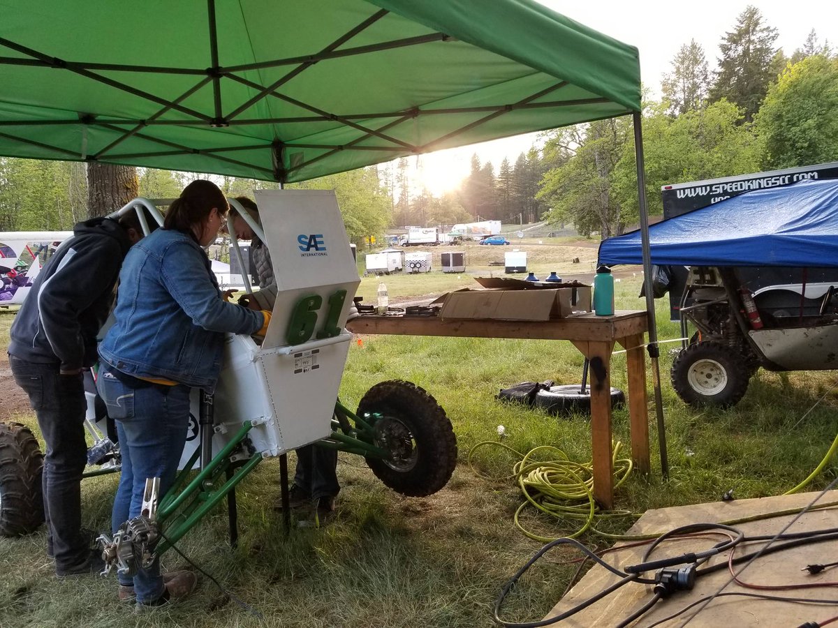 BaylorSAE's tweet photo. Our day started with us passing brake check on our first go, after a few tweeks last night! Afterward we went on to run each dynamic event today, and can't wait to see how Endurance goes tomorrow! https://t.co/HotdQdpCEd