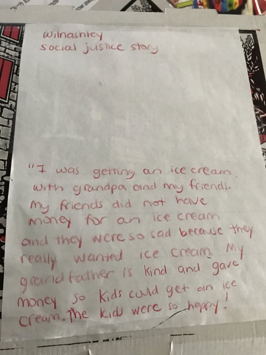 themozartschool's tweet photo. We’re featuring a different social justice story each day leading up to our Showcase. Today’s author is Wilnashley from grade 1. #ROCKstars https://t.co/VJPwpjHGVT