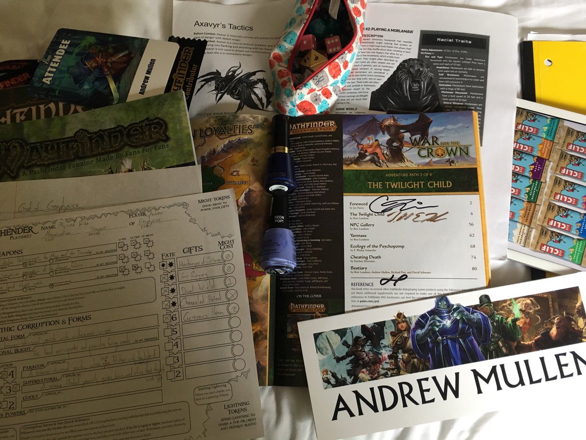 afmullen's tweet photo. Days late, but my #PaizoCon2018 visual highlights!
Thanks to @joeadultman for the #ConTableau idea, and to @LostSpheres and @KateBakerGM for non-standard playable ancestries 😃 https://t.co/xu5yh4pPgC