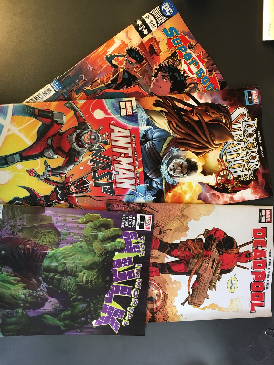 TomBrevoort's tweet photo. It’s a week of #1s in this week’s #MarvelBundle : Ant-Man and the Wasp #1, Doctor Strange #1, @skottieyoung & @NicKlein ‘s Deadpool #1 and @Al_Ewing & Joe Bennett’s Immortal Hulk #1. And a last issue of Super-Sons from the other guys.... https://t.co/l6cGO5Zenl