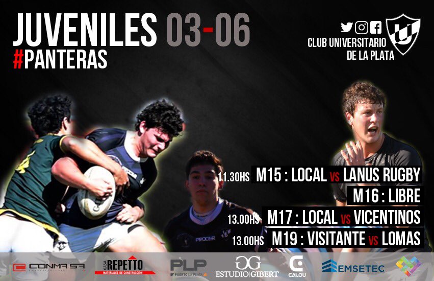universitariolp's tweet photo. 🏉Nos espera un fin de semana repleto de rugby! 🏴Juega el Plantel Superior, las infantiles, nuestras juveniles y las mujeres!! 💪🏻Acompañemos a nuestros deportistas!! 🏴#SentimientoPantera2018 https://t.co/h2NNyWHbkP