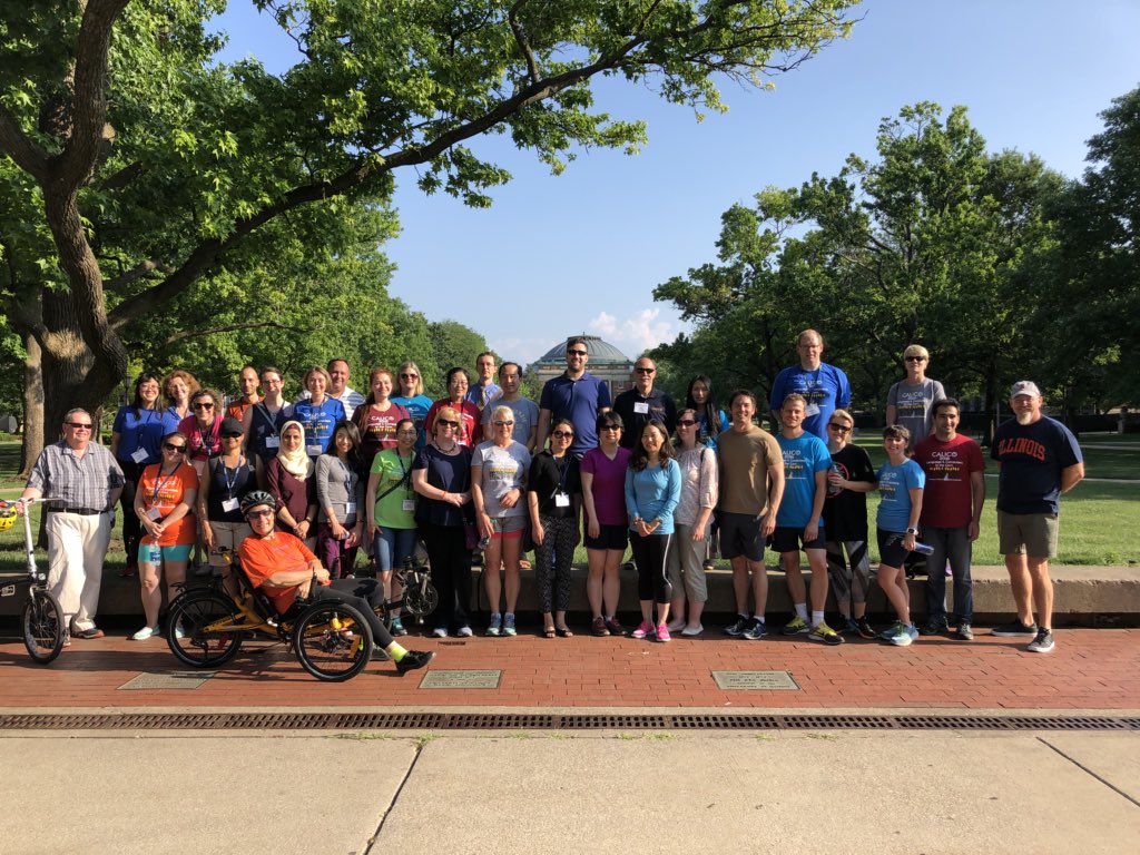 CALICOnsortium's tweet photo. At tip of the hat to everyone who came out for our first official fun run/walk. We’re pleased to report everyone made it back, more or less. #CALICO2018 https://t.co/y04OE9R5KF