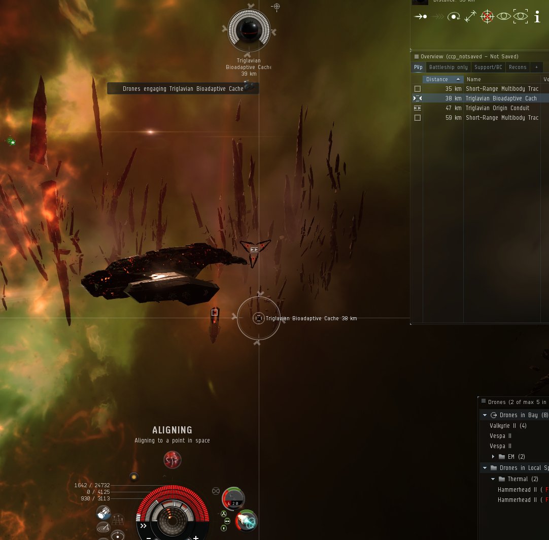 CCP_Swift's tweet photo. For those who are still on the fence about the Abyssal sites.  Running short on time I went into the third room without fully repairing. Had to kill tackle, manually feather in under the tracking of a DPSey NPC, and then run to the other side. Hand is a little shaky. 
#tweetfleet https://t.co/7XVx5E9ijS
