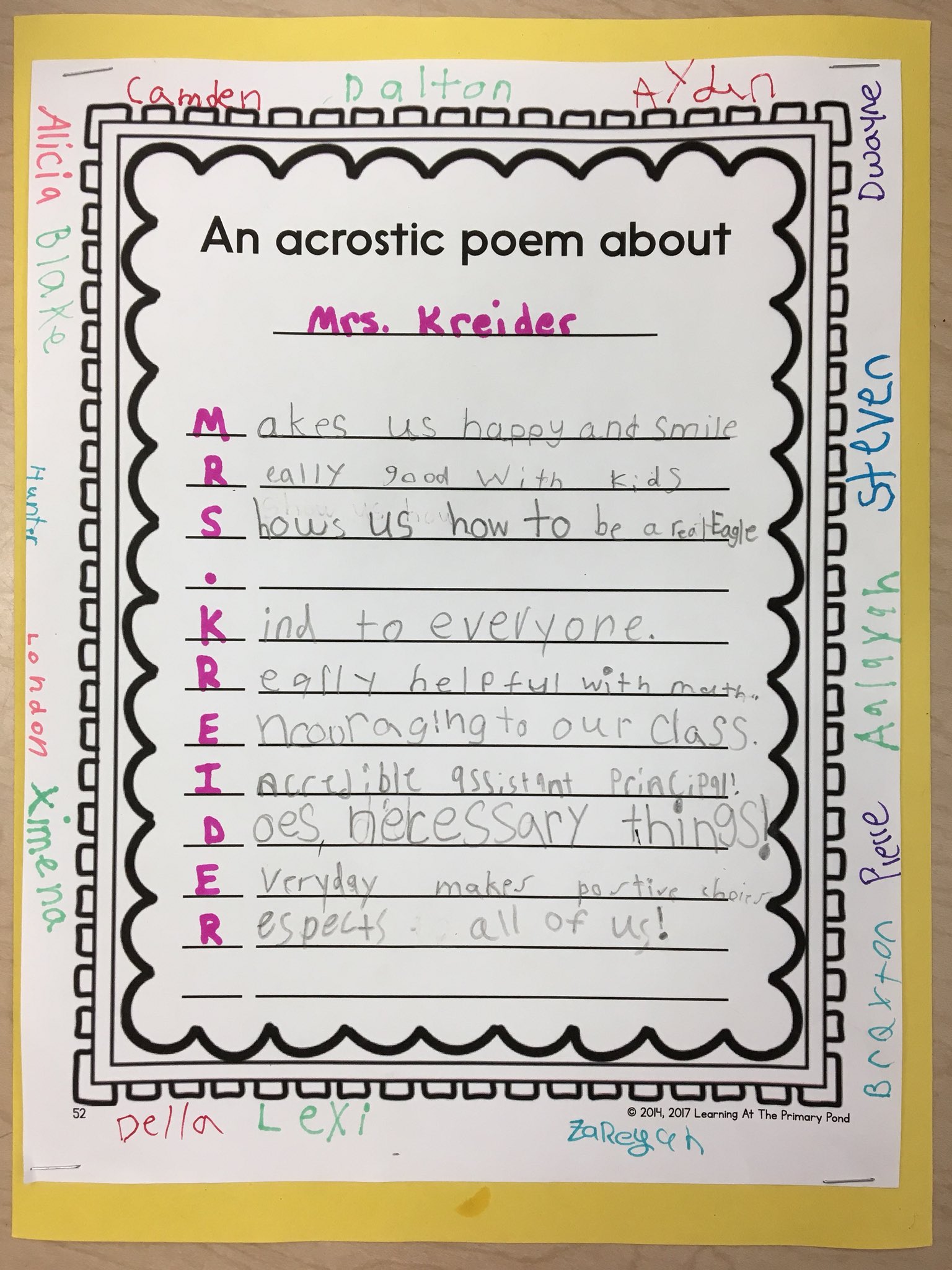 Mrs Miller S Class Students Enjoyed Working Together To Create This Acrostic Poem About Our Awesome Assistant Principal Cmkreider They Are Always Thinking Of Others Emyoderelem T Co Gzstnqdwhb