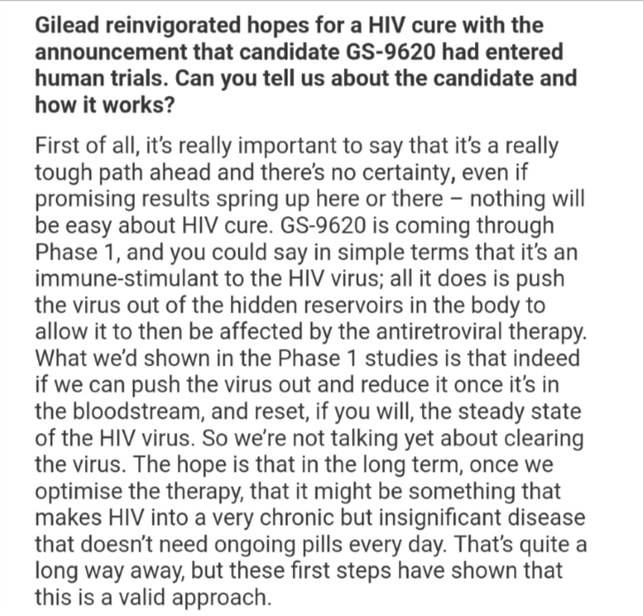 defeatHIV's tweet photo. Mike Elliott, Vice President of Medical Affairs at @GileadSciences chats about their new new #hivcure candidate GS 9620 and the company's efforts to cure #HIV https://t.co/MTWBkYhSth https://t.co/ed4fj2w6TK