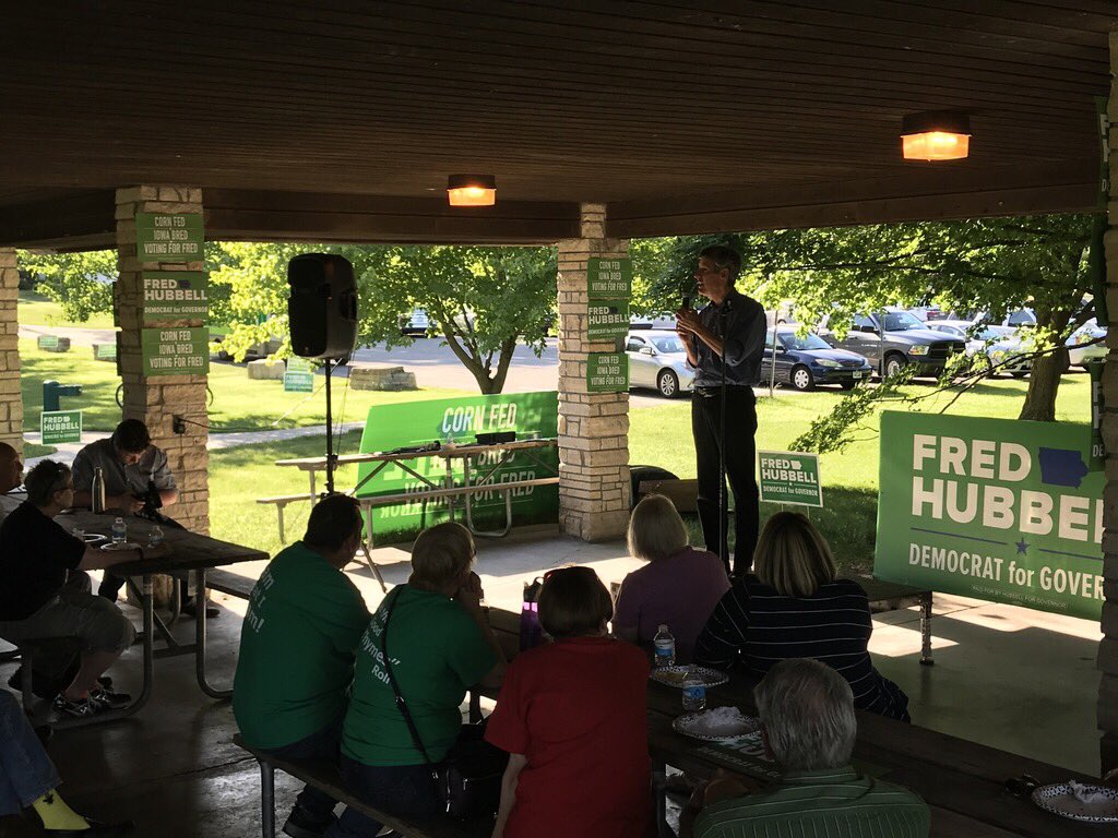 FredHubbell's tweet photo. Our first #FiredUpForFred GOTV rally in Ames was a sea of green in a #BlueWave -- #TeamHubbell is ready to hit the polls on Tuesday and #GetIAGrowing. Special thanks to former Governor @ChetCulver for joining us and supporting our campaign to #PutPeopleFirst! #iagov https://t.co/ygQTIV3dI0