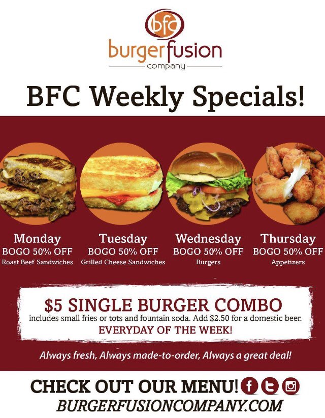 Stop in next week for our new daily deals Mon.-Thurs.! With great staff and service, but even better food😉😋🍔🍟!!!