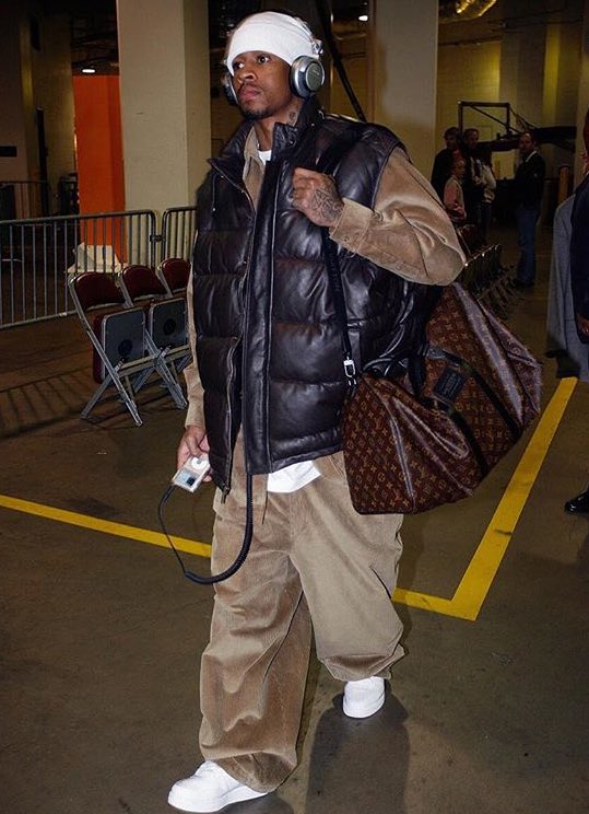 Allen Iverson wearing Louis Vuitton Rabbit Fur Reversible Vest
