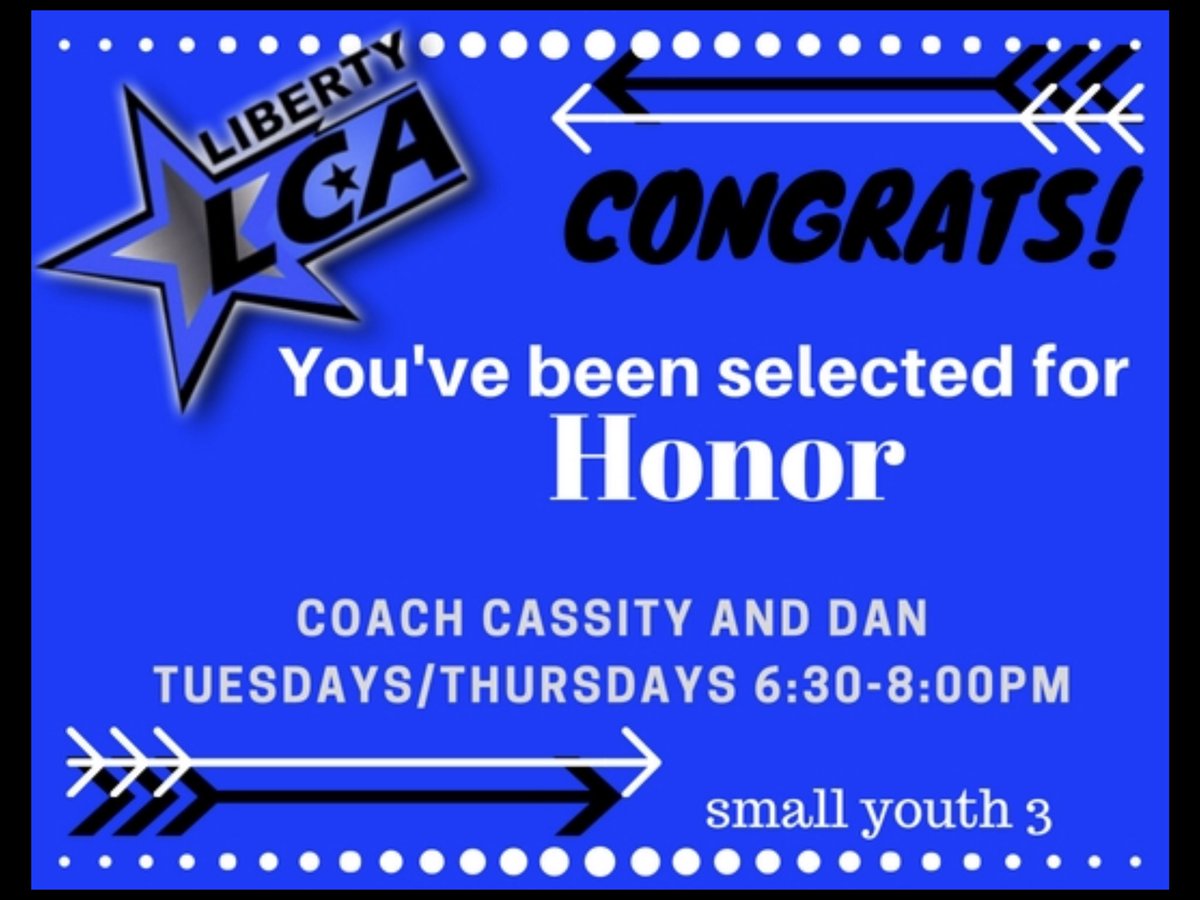 LibertyCheerLCA's tweet photo. #EighthTeamAnnouncement #HONOR #HonorsGonnaBringLevel3ToYa #Ages7to11 #JoinOurHonorTeam #NewTeamsNewDreams #NewTeamNamesNewDivisions https://t.co/3ZsjeOvZ3x