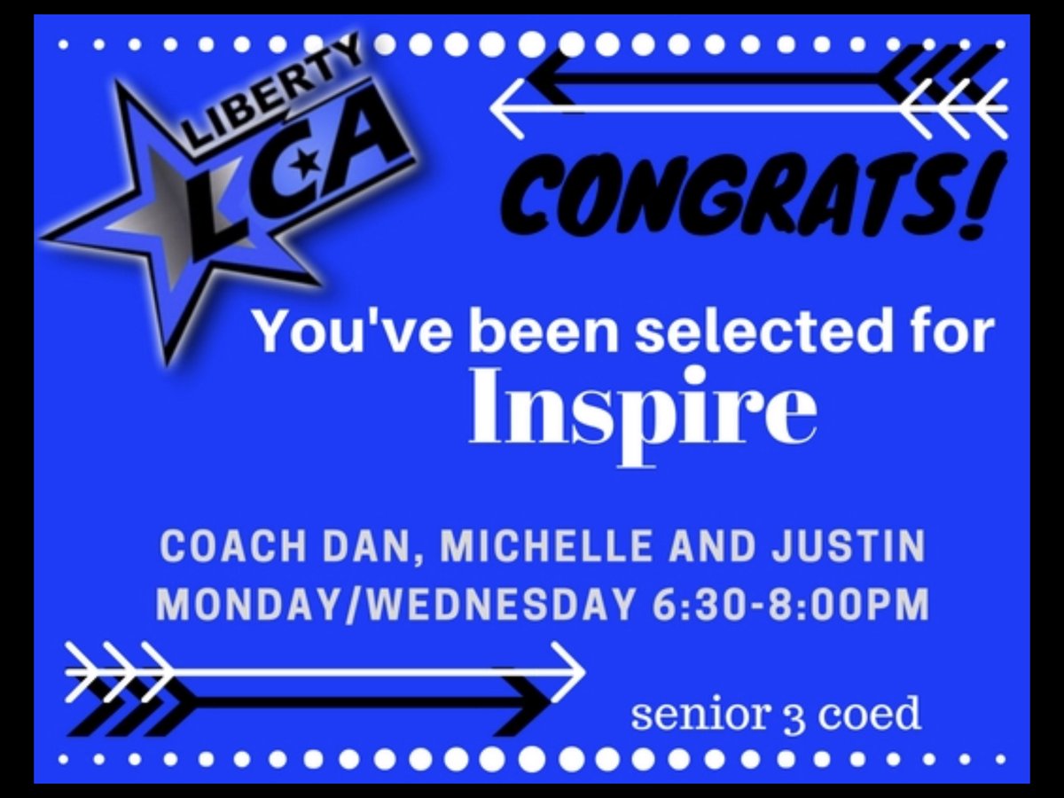 LibertyCheerLCA's tweet photo. #NinthLCATeamAnnouncement #INSPIRE #TheseAthletesWillInspireYou #Ages11to18 #NewTeamsNewDreams #NewTeamNamesNewDivisions https://t.co/xqstIL9vhK
