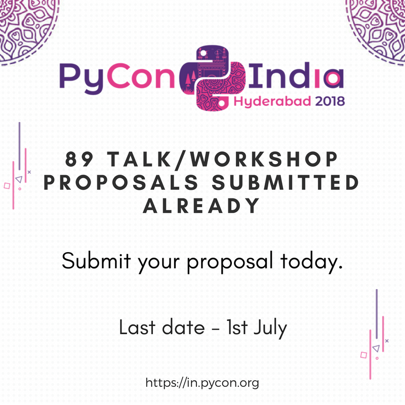 pyconindia's tweet photo. Checkout our latest blog on "How to write a good proposal" https://t.co/iPZ3Dszntr and do submit your talk/workshop proposal for #PyConIndia2018 if you haven't already!
#PyConIndia #CFP #TalkProposal https://t.co/RKKdjD9HTU