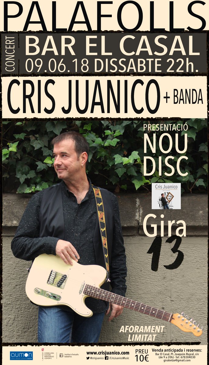 crisjuanico's tweet photo. Poc queda per tornar a rodar amb la #Gira13
08/06 Sant Joan de Vilatorrada - Festa Fi de Curs l'Escola Municipal de Música - 21:30h
09/06 Palafolls - Bar El Casal - 22h - Aforament limitat - reserves al mateix bar, al 678304030 o al correu giratrezte@gmail.com https://t.co/vEcg9JrcfD