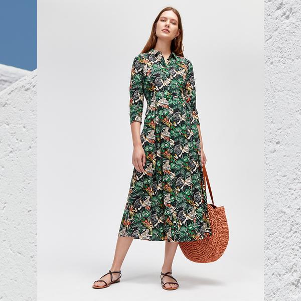 warehouse animal print shirt dress green