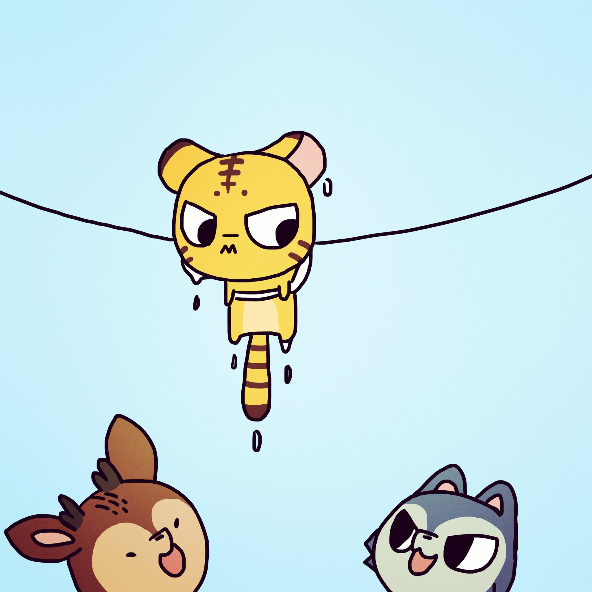 啊 動物 曬乾 Dried In The Sun 外に干す Dried Sun Comic Cuteanimal Sketch Drawing Illustration Manga Character Gallary イラスト スケッチ イラストレーター イラストレーション キャラクター 洗濯物 外 干す トラ かわいい 絵