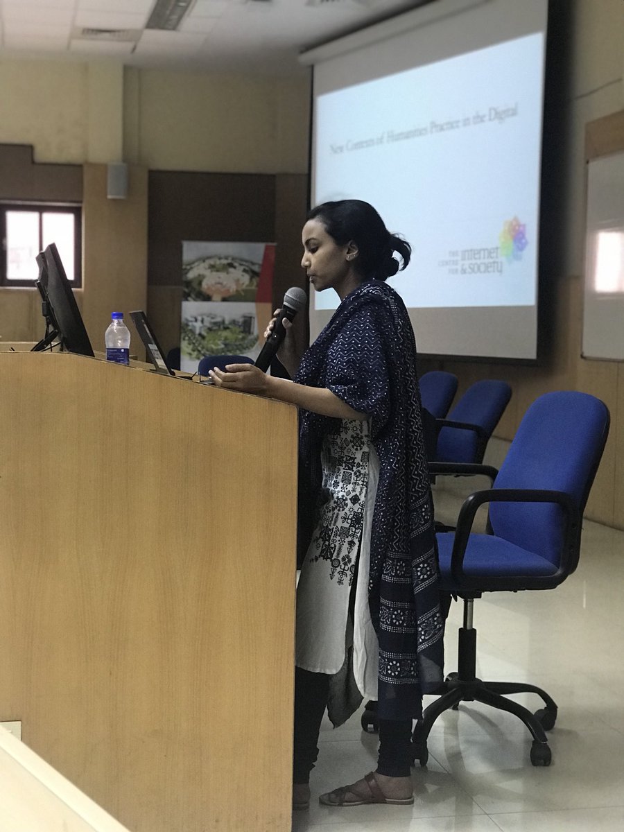 meldelury's tweet photo. P.P. Sneha of the Centre for Internet and Society (Bangalore) kicks off Day 2 of #DHAI2018 https://t.co/fxpTgaMzQo