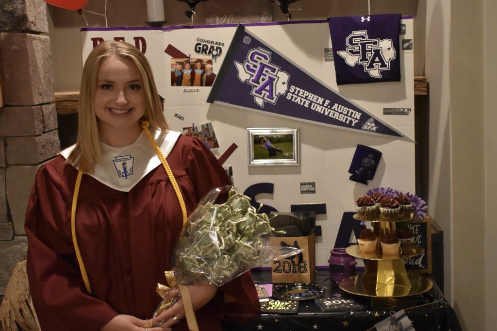 KCastor95's tweet photo. Congratulations on graduating Highschool Mckenna! Next stop @SFASU !! #AxeEm https://t.co/L30gkxuygW