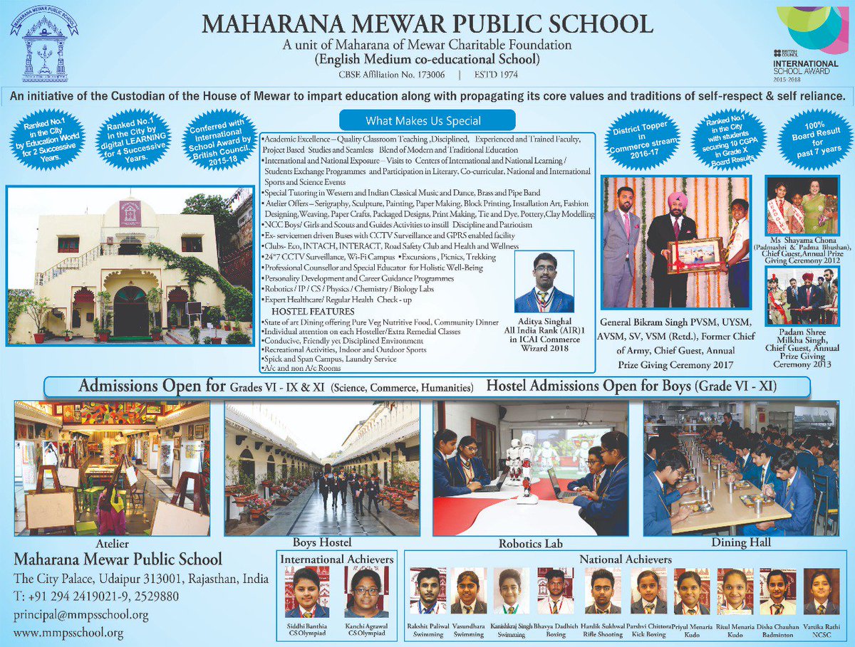 MMPSUdaipur's tweet image. MMPS provides the resources, guidance along with an ideal learning environment to the students in moving towards accomplishing their goals. Admissions open for the session of 2018. Visit our website mmpsschool.org to know more.
#AdmissionsOpen #Session2018 #Goals #MMPS