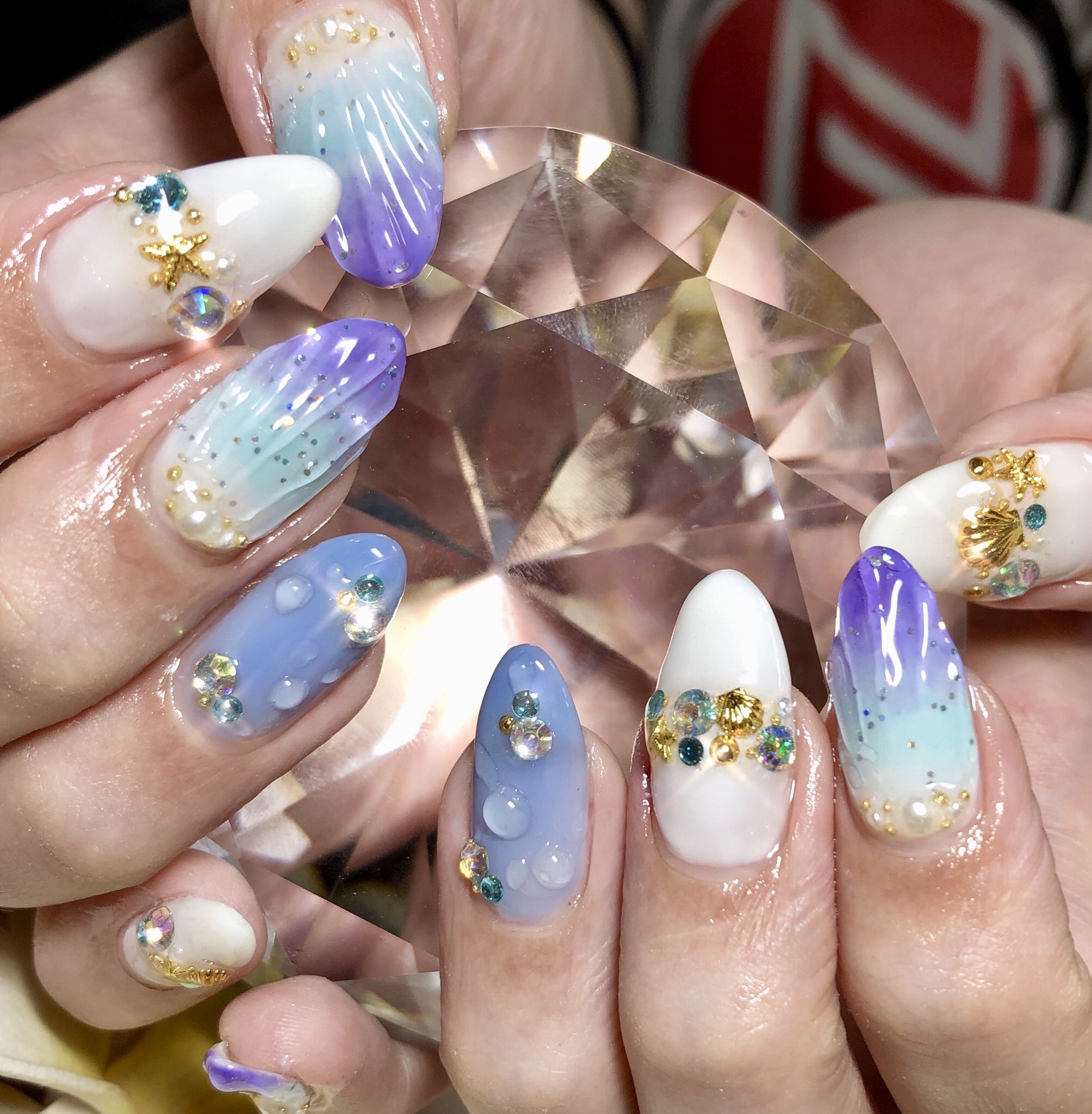 村田 奈津季 みもネイル ジェル 乳白色ネイル グラデーションネイル ブルーネイル パープルネイル 水滴ネイル 人魚の鱗ネイル ラメネイル 差し入れありがとう 毎月ありがとう 夏ネイル 自宅ネイル Nail T Co Mjroiijfdu Twitter