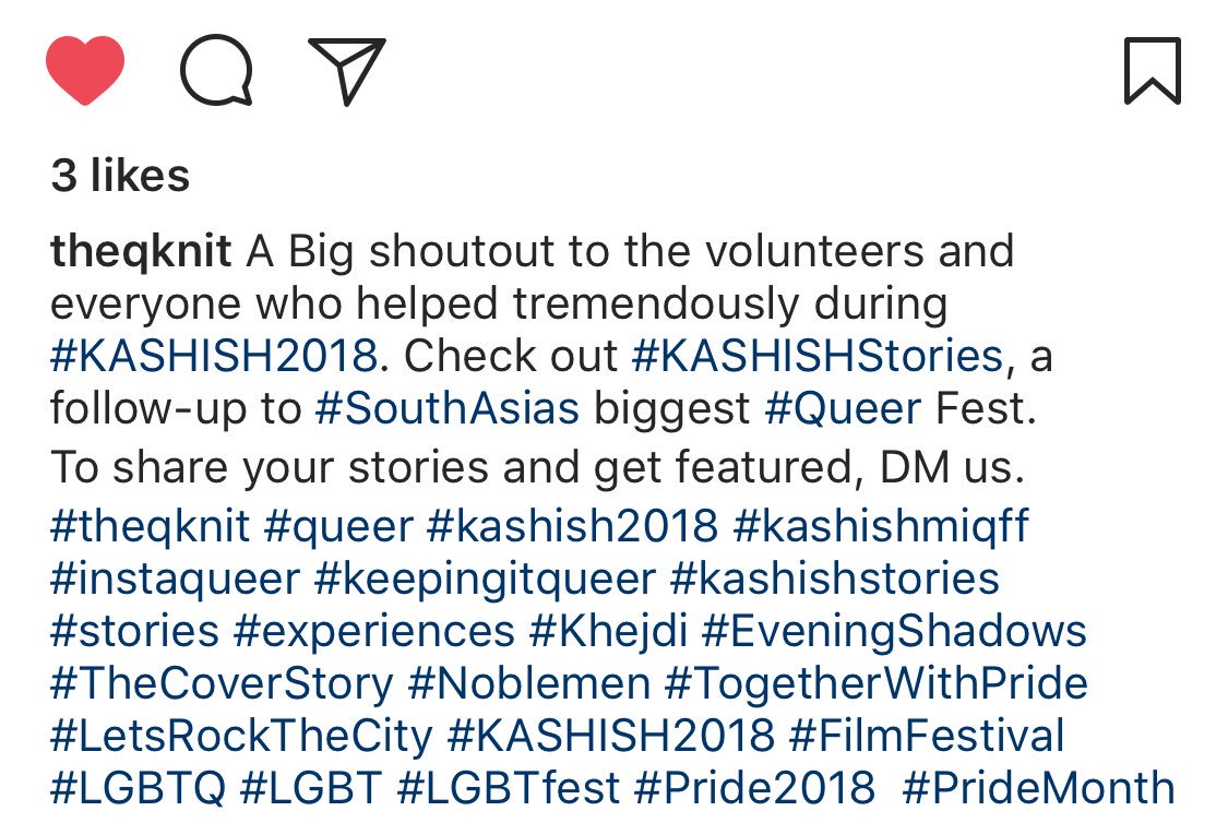 ashish_sharmaFc's tweet photo. #Repost @TheQKnit with @get_repost
・・・
A Big shoutout to the volunteers and everyone who helped tremendously during #KASHISH2018. @KashishMIQFF Check out #KASHISHStories, a follow-up to #SouthAsias biggest #Queer Fest.
To share your stories and get featured, DM us. https://t.co/zwv5Am96Xj