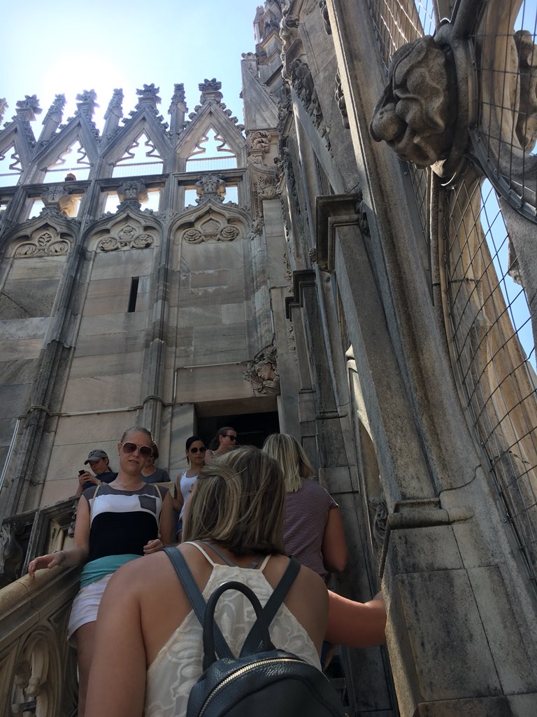 EmilyRolf1's tweet photo. Like most duomos, the duomo in Milan had many stairs. It is great being able to get in exercise here while site-seeing!  @uwldolcevita #2018ldv #HLTLuwlax https://t.co/zXgbiL2ZIc