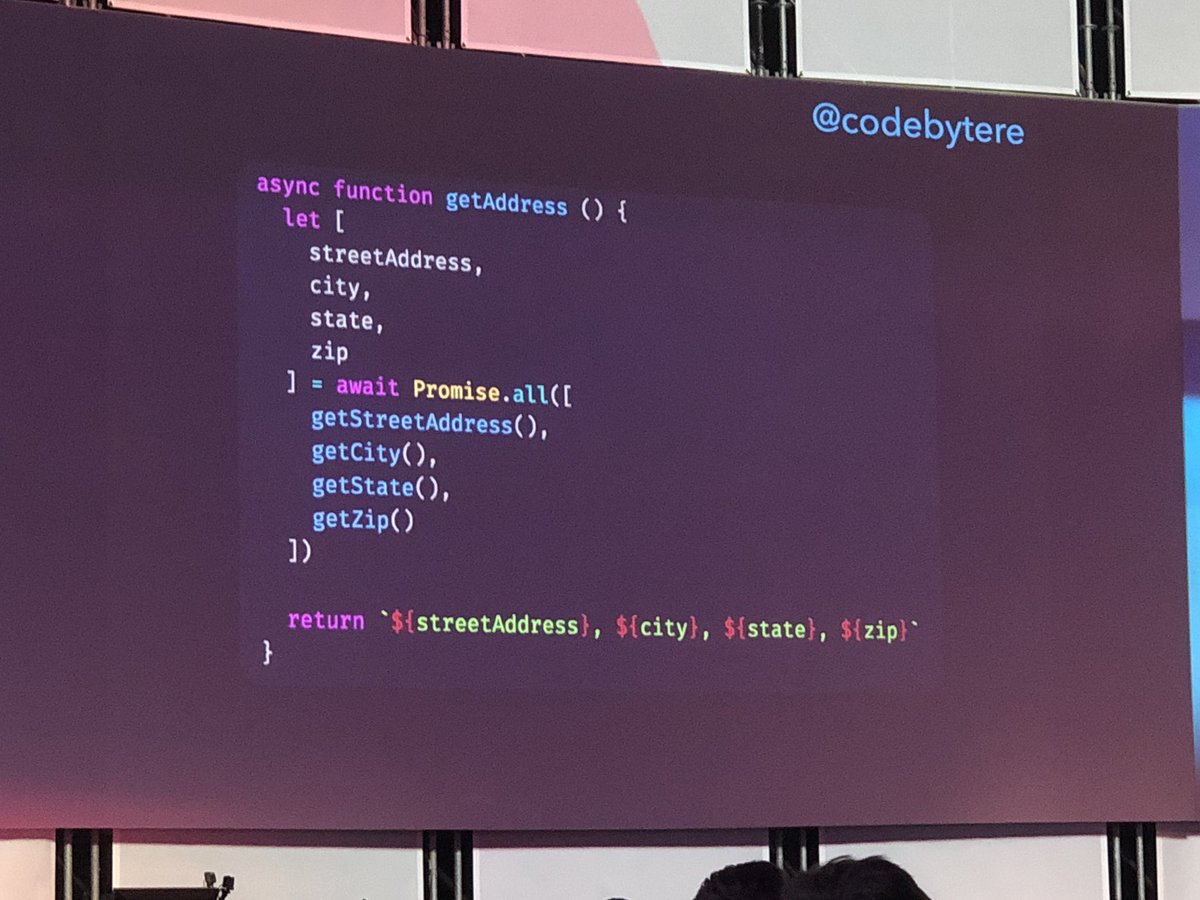 Be aware that awaits execute in a synchronous fashion. If one request doesn't rely on the result of the previous one, you should kick them off in parallel using Promise.all and awaiting on that result.

// <a href="/codebytere/">shelley</a> <a href="/jsconfeu/">JSConf EU</a>