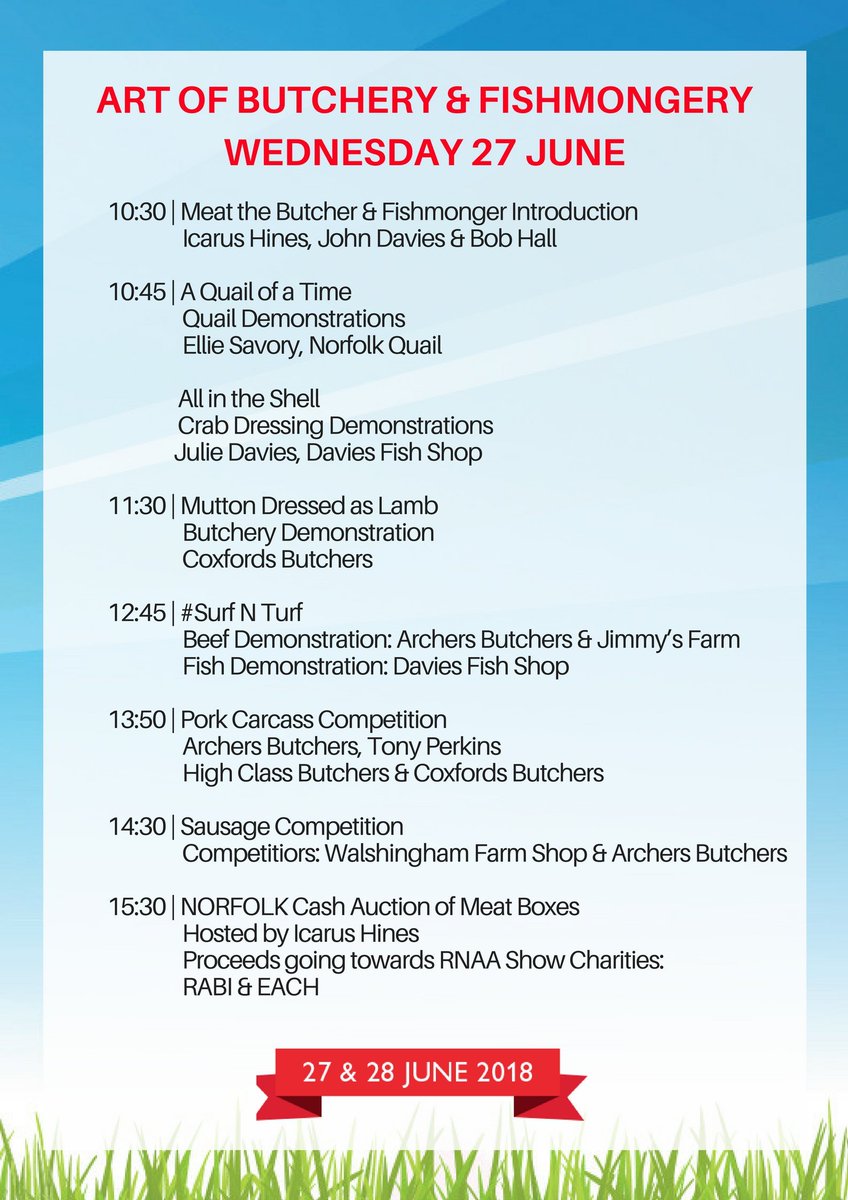 ArtOButchery's tweet photo. So it's all knew this year Wednesday 27th @ArtOButchery &amp; @Art0FishMongers @norfolkshow with @HGBlakes @NorfolkQuail @DaviesFishShop @CoxfordsButcher @ArchersButchers @butcherfarrell @TonyPerkins6 @walsingfarmshop  hosted by @icarushines &amp; John Davies https://t.co/FocbOjoN1c