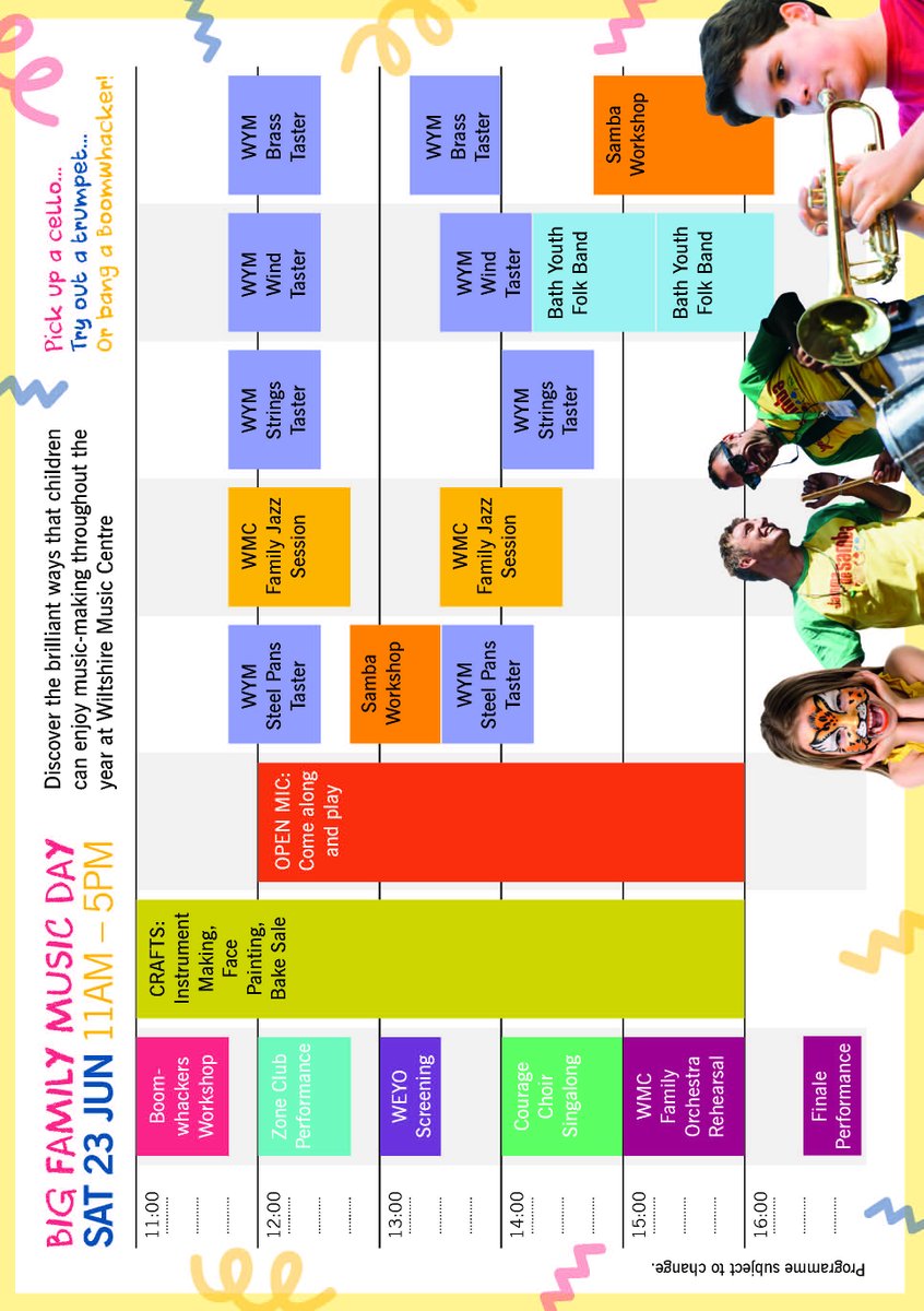 wiltshiremusic's tweet photo. This summer we are holding a BIG FAMILY MUSIC DAY!
Come along to try new instruments, take part, and discover how YOU can make music all year at WMC.
Book now: https://t.co/V4NWjiVvwi 
#BigFamilyMusicDay #BFMD #WMC20 #summeratWMC https://t.co/G6fLl2fjJd