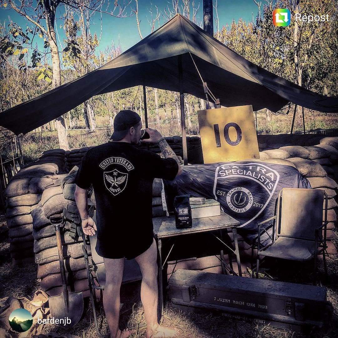 auswarfighters's tweet photo. Boys on set of Danger close drinking Australian Warfighter Coffee massive support from extra specialists. https://t.co/qeKP2f7Nh8