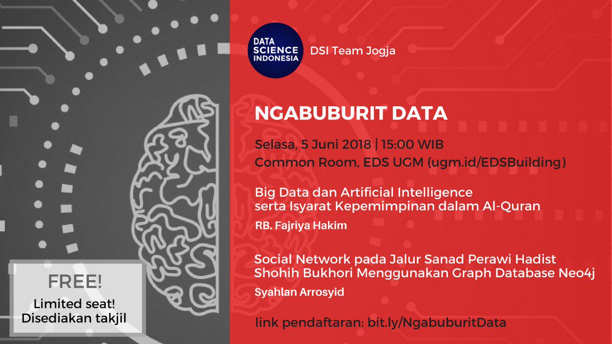 DataScienceIndo's tweet photo. Halo Data Enthusiast Jogja, pada selasa (5 juni) ini DSI mengadakan "NGABUBURIT DATA"  di common room, EDS UGM.
silahkan klik, https://t.co/9TZaSSJotI untuk register. See you!!
#JogjaMelekData
#DataScienceIndonesia 
#teamjogja https://t.co/Pg1RrEqznz