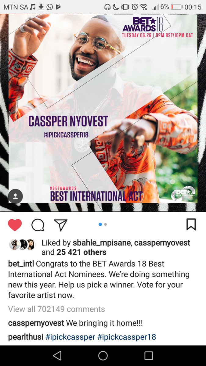 UncleMoshe_'s tweet photo. Numbers don't lie..... @CassperNyovest is bringing it home😊😊😊
#proudtsibipian
#IPICKCASSPER18
#BETAwards2018 https://t.co/5E80ujVuFf