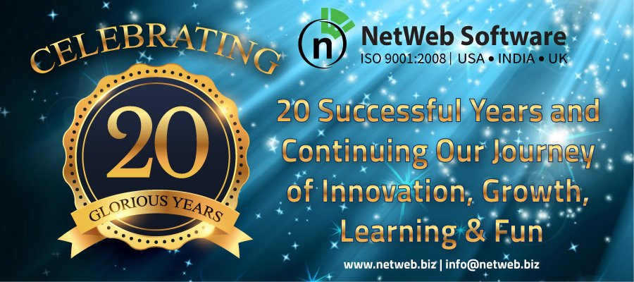 netwebsoftware's tweet photo. NetWeb completes its 20 years journey today. We look forward to coming years to grow over and above the benchmarks that we have achieved. This is just the beginning......!!! #NetWebCompletes20Years #20thAnniversary #BestPlacetoWork #LearnWorkFunRepeat #NetWebCelebrates https://t.co/TiqjHz2QiO