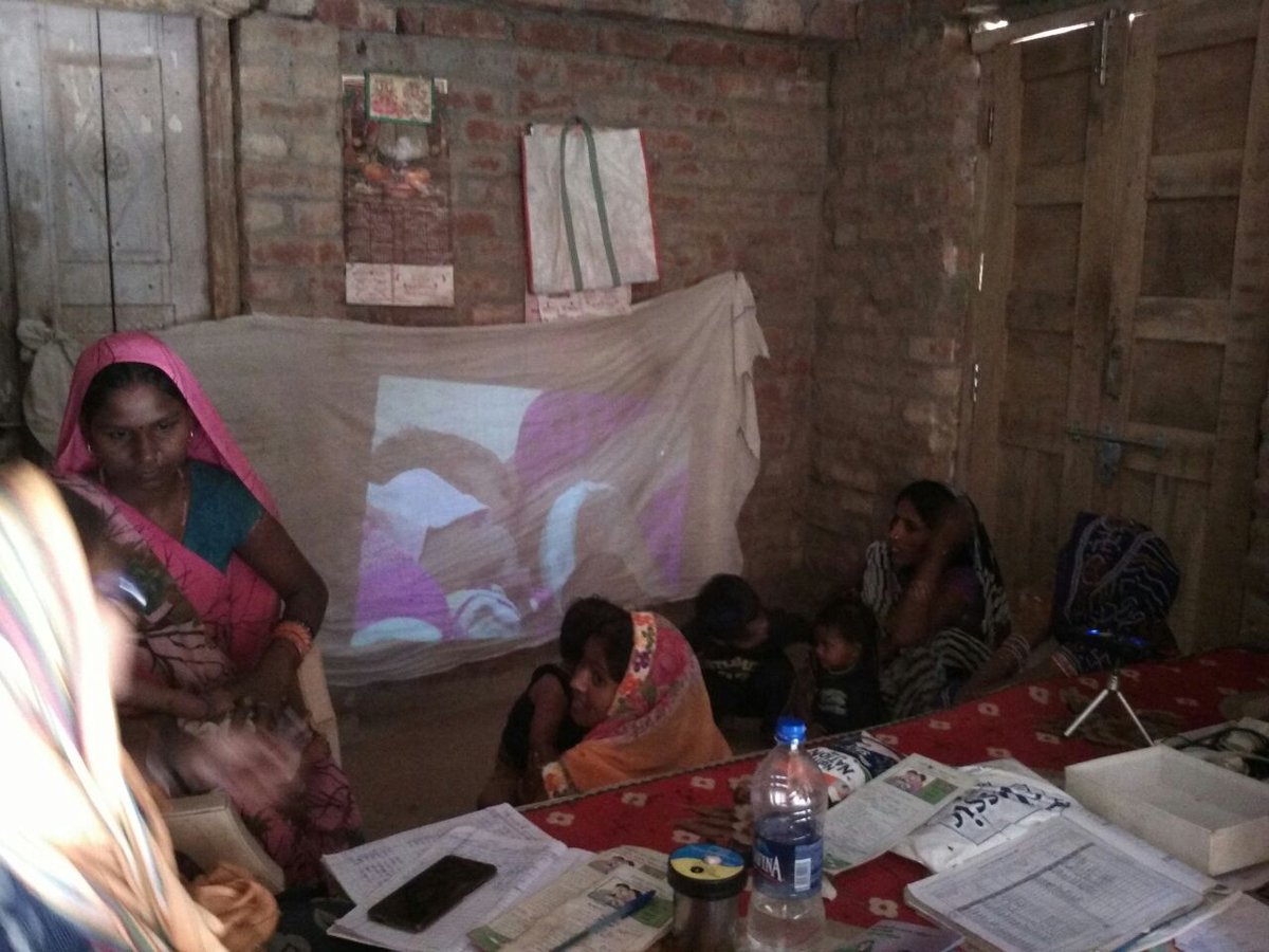 RGMVP's tweet photo. Night meetings and video shows through PICO projectors in villages are part of ongoing #MaternalNutrition campaign led by #SHGs @RGMVP in Uttar Pradesh, India #WomenInHealth @BMGFIndia #UPCMP #CommunityHealthBehaviourChange https://t.co/rYad1wvZcU