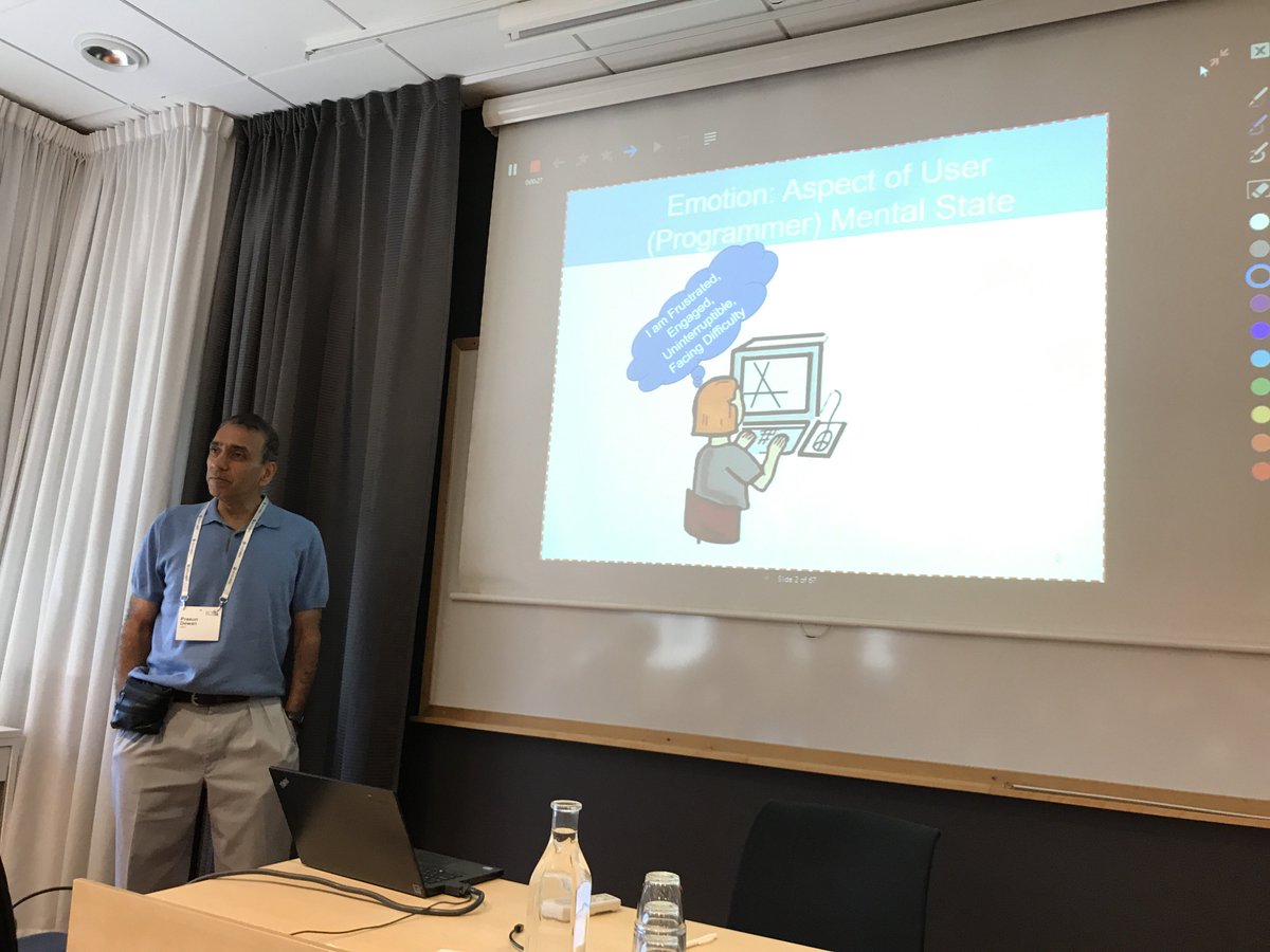 SEmotion_ws's tweet photo. .@PrasunDewan wants to contextualize the programming difficulties in an automated way for calling help and save a frustrated developer #semotionws https://t.co/HRKHpwZCz0