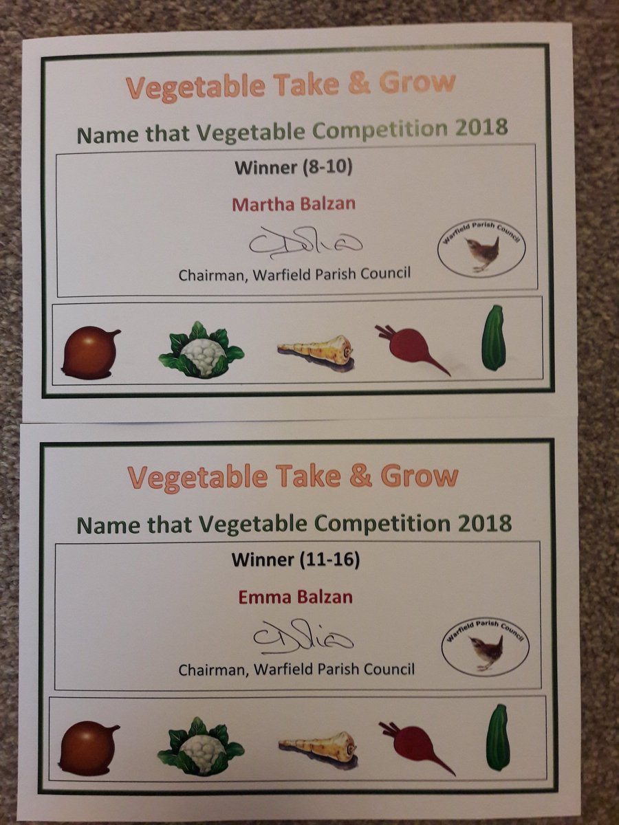 <a href="/sandylaneBF/">Sandy Lane School</a> <a href="/helen_smedley/">Helen Smedley</a> Emma &amp; Martha both won their age groups in the Name that Vegetable competition. They would like to donate their Insect Houses to the school &amp; Gardening Club. They were presented with their prizes by the Chairman of Warfield Parish Council.