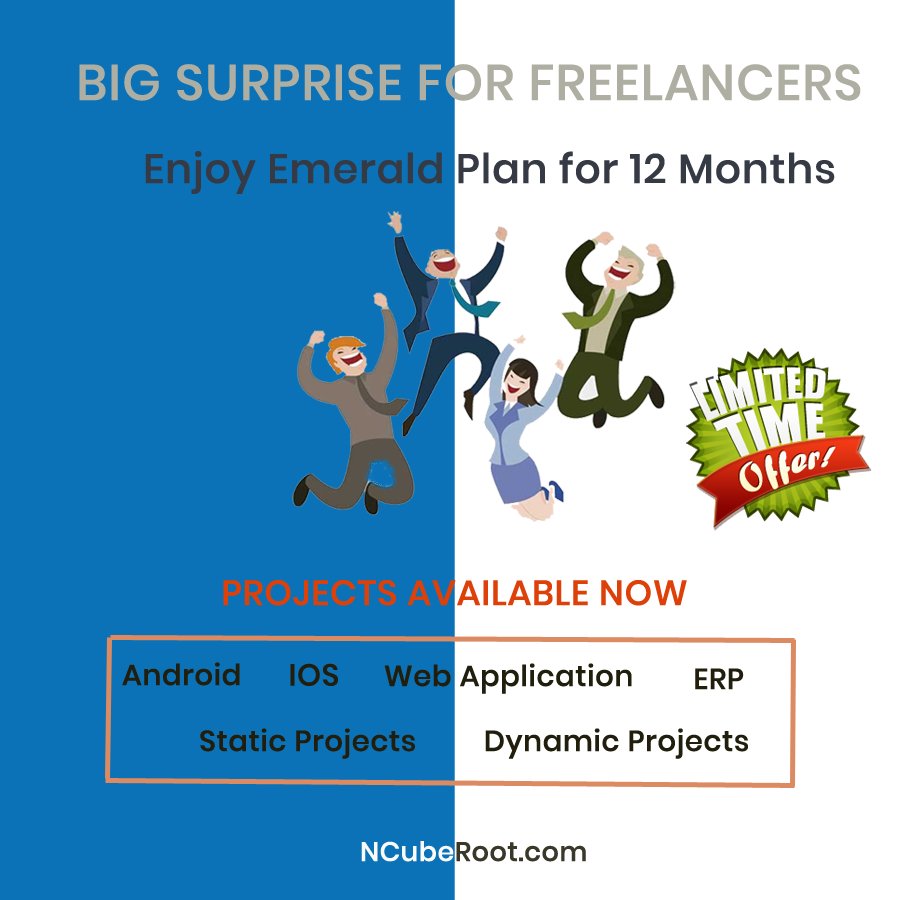 ncuberoot's tweet photo. Big surprise offer for freelancers. Get projects on any platform and enjoy the extended duration up to 12 months from Emerald plan. Sign up your account on https://t.co/kfDmeXhv8M and pick your Freelancing projects. #freelance #projects #NCubeRoot #android #IOS #ERP https://t.co/AMhfUhcHeP