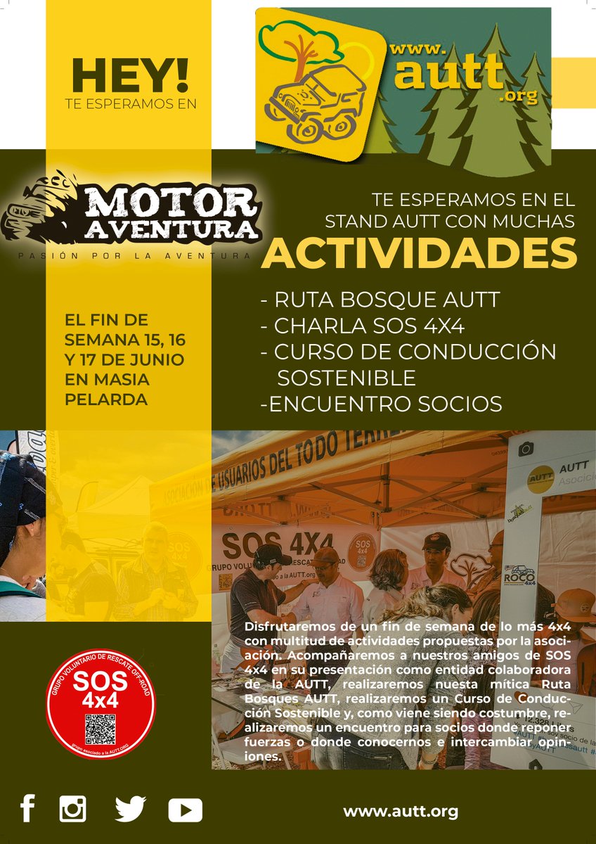 AsocUsuariosTT's tweet photo. ¡ACTIVIDADES QUE OFRECEREMOS EN MOTOR AVENTURA! 

@Masiapelarda #Motoraventura 

#AUTT
#YOSOYAUTT
#BOSQUESAUTT
#diainternacionaldelosbosques
#bosques
#yoeliminoCO2
#borratuhuella
#4x4 #naturaleza
#defiendetusderechos
#juntossomosmásfuertes
#SOS4x4

https://t.co/Y9BxuCCtQE https://t.co/3x4HKMMiqr
