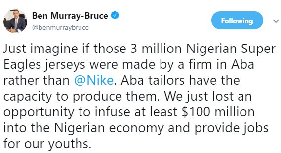 lindaikeji's tweet photo. Ben Bruce faults FG awarding contract for production of Super Eagles jersey to Nike, says Aba tailors should have been giving the contract https://t.co/dmKsXcfigl https://t.co/XAwKuyKSyI