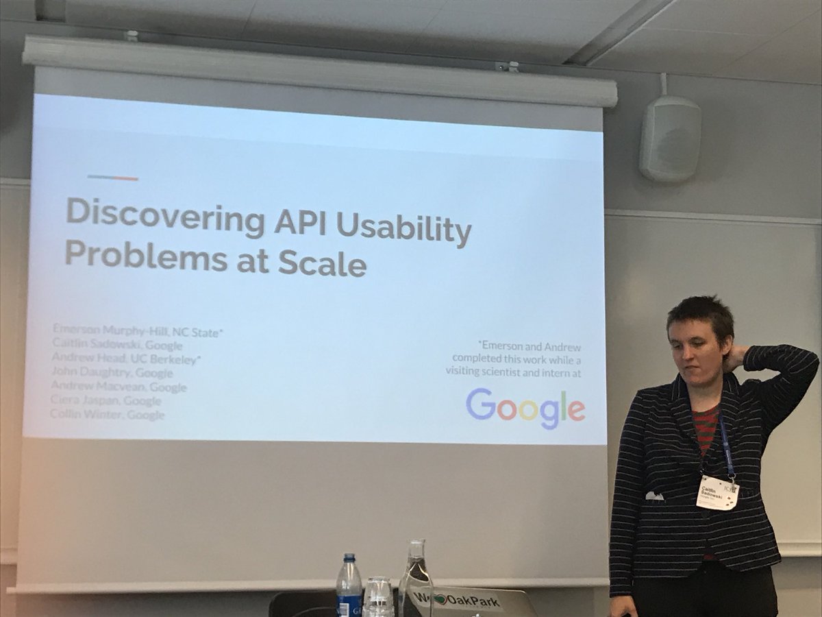 sarahnadi's tweet image. Caitlin Sadowski from google talking at API usability problems at scale #wapi18 #icse18
