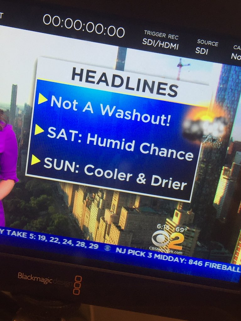 AndreaGrymesTV's tweet photo. Happy Saturday! It's a #HAIRALERT day - SO humid! Highs in the 80s with chance of rain this afternoon @CBSNewYork @VMurdockTV https://t.co/DZfgLadzza