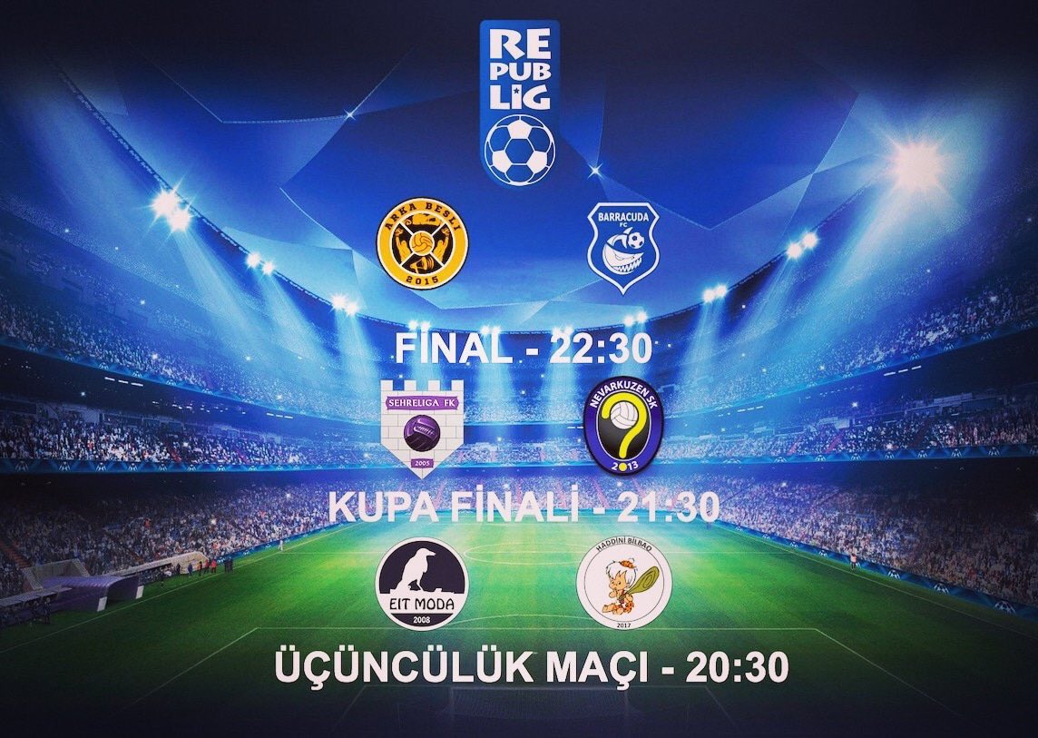 Arka Beşli (@arkabesliforum) on Twitter photo Bu akşam Final maçımıza çıkıyoruz!
⚽️ Arka Beşli FC - <a href="/FcBaracuda/">Barracuda FC</a>
📊 @LigRepublig FİNALİ
⏱22:30
📍Fenerbahçe Fikirtepe Tesisleri Bu akşam Final maçımıza çıkıyoruz!
⚽️ Arka Beşli FC - <a href="/FcBaracuda/">Barracuda FC</a>
📊 @LigRepublig FİNALİ
⏱22:30
📍Fenerbahçe Fikirtepe Tesisleri