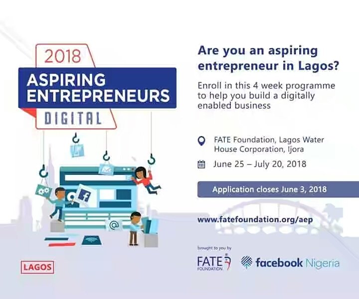 Build a digital-enabled business with insights from our Aspiring Entrepreneur: Digital program.
Find out more here: zurl.co/OnVKD.
Application closes Sunday, June 3, 2018.

#Entrepreneurs
#Business
#BusinessOwner
#LagosEntrepreneur 
#Entrepreneurship
#BusinessMan