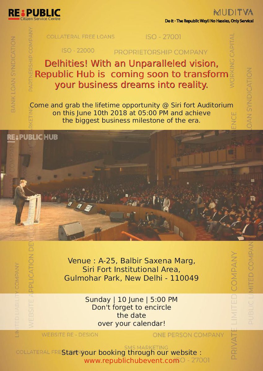 RepublicHUB's tweet photo. Delhities! Get ready for the most comprehensive event . Gear up and grab your passes from https://t.co/T7p2t1oSfp

#Bollywood #SexistModi #DirectorHari #ArbaazKhan #TelenganaFormationDay #SammySquareTrailer #INDvAFG #ManiRatnam #CRPF https://t.co/dh17SvNcbK