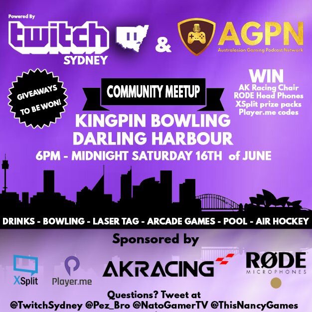 AGPNetwork's tweet image. Sydney - AGPN is partnering up with our friends at @TwitchSydney to host this amazing event.

Come along to Kingpin and meet fellow podcasters and streamers. It’s going to be a great night filled with banter, games and good times. Can’t wait to catch up with all of you there!