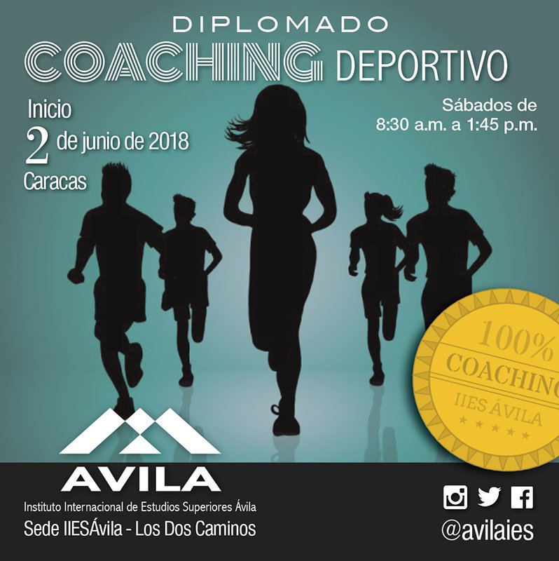 DIPLOMADO #COACHING DEPORTIVO #IIESÁvila
* Inicio: 2 de junio (Sábados) 
* #Caracas 
Reserva por info@avilaies.com
brev.is/Z_YD
<a href="/Avilaies/">IIESÁVILA</a> 
#deporte