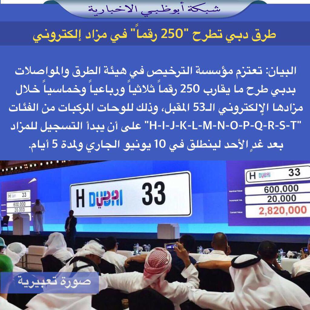 شبكة أبوظبي على تويتر طرق دبي تطرح 250 رقما في مزاد