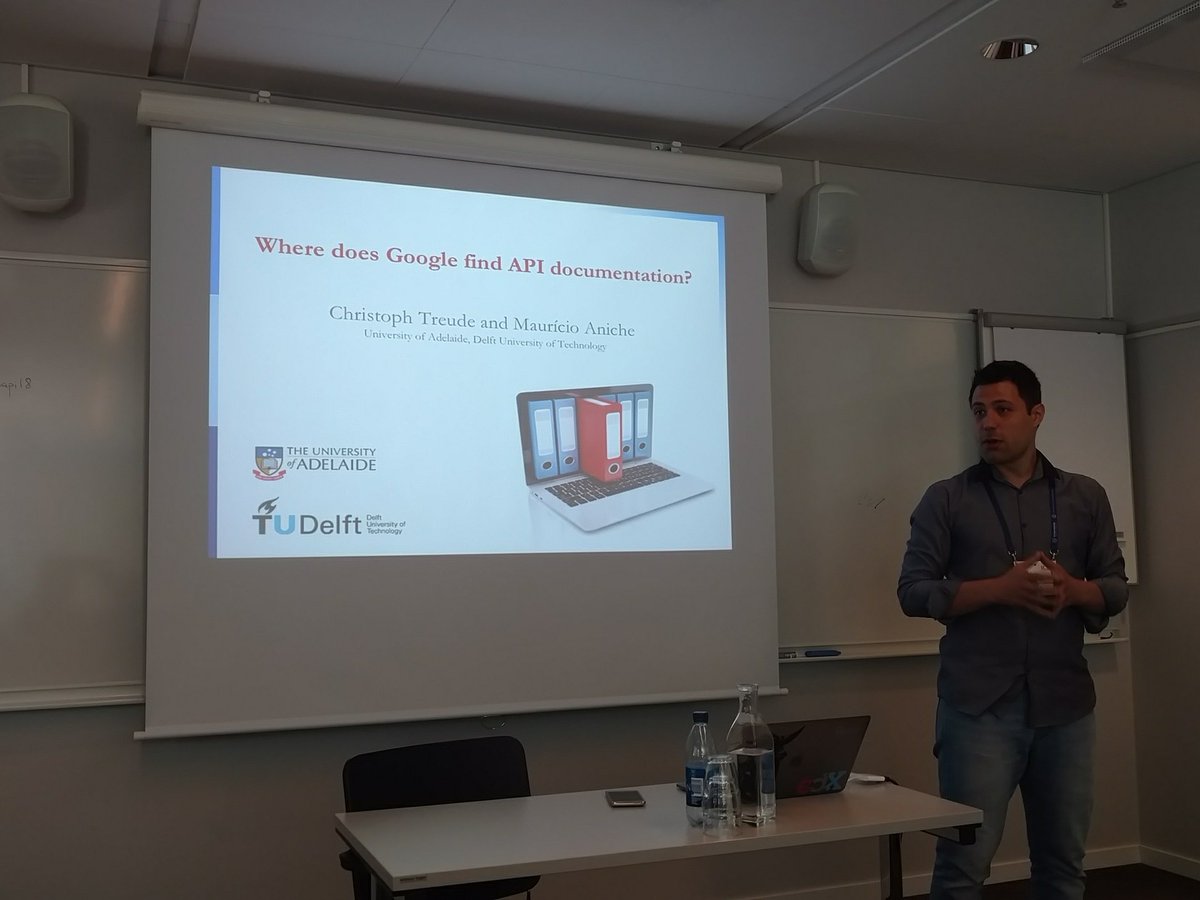 wapi2018's tweet photo. #wapi18 @mauricioaniche presenting with with @ctreude on where @Google finds #API documentation. #icse2018 #ICSE18 @ICSEconf @icse2018 https://t.co/r7hKsc8VJT